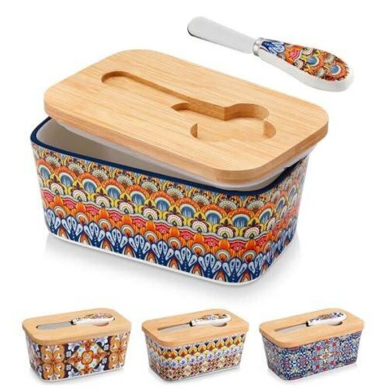 Bohemian 6.5 Inch Ceramic Butter Dish with Knife - 48% Off