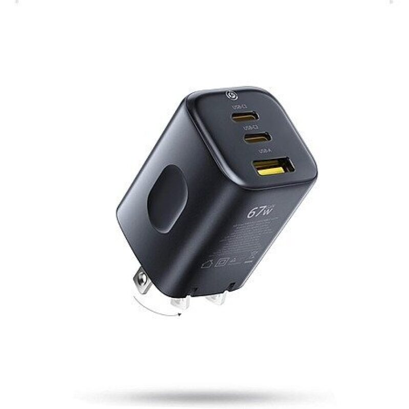 Affordable 67W USB-C Charger with 3-Port Fast Charging and Foldable Plug