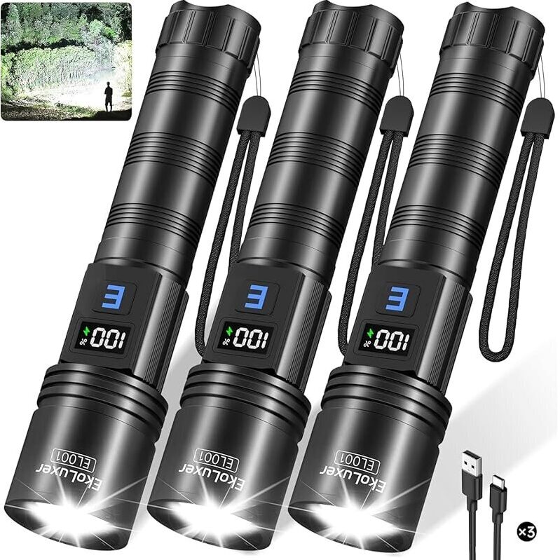 Brighten Your Nights with Tughlax Rechargeable LED Flashlights 3-Pack