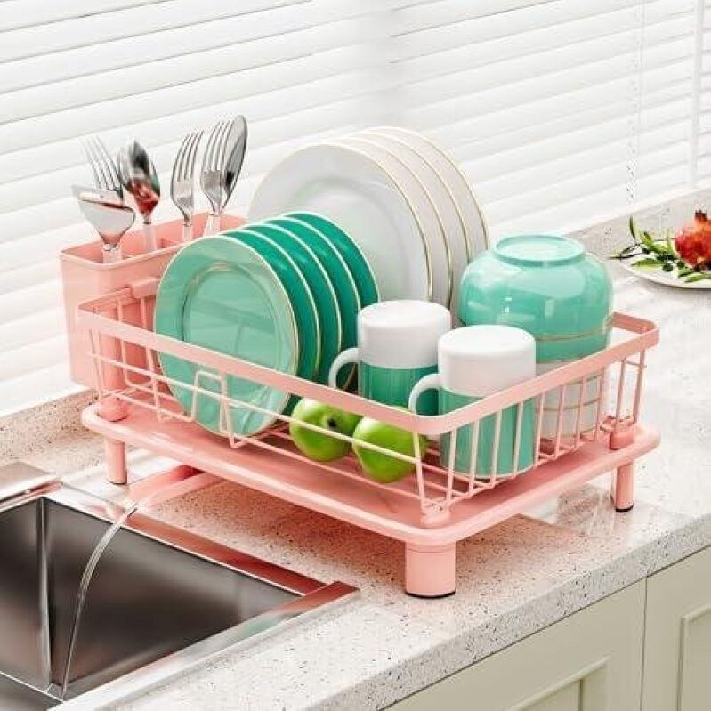 Stainless Steel Dish Rack with Removable Utensil Holder and New Drainage Hole - 52% OFF