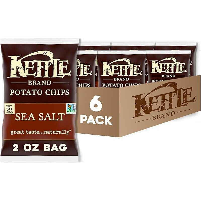 6-Pack Kettle Brand Sea Salt Potato Chips - Crunchy, Natural Snack