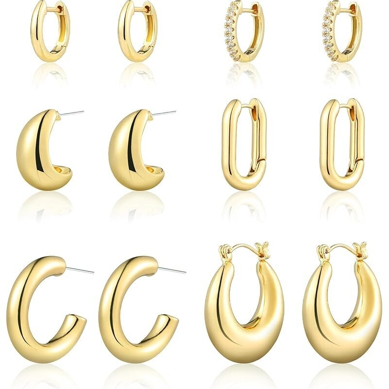 6 Pairs Gold Hoop Earrings Set - Elegant and Versatile Jewelry Collection