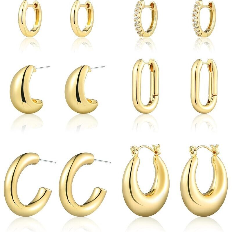 6 Pairs Gold Hoop Earrings Set - Elegant and Versatile Jewelry Collection