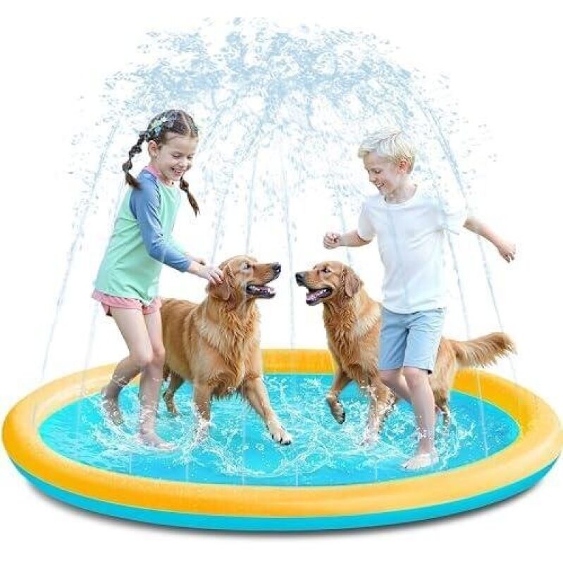 72 Inch Anti-Slip Orange and Blue Outdoor Water Sprinkler Mat 50% Off