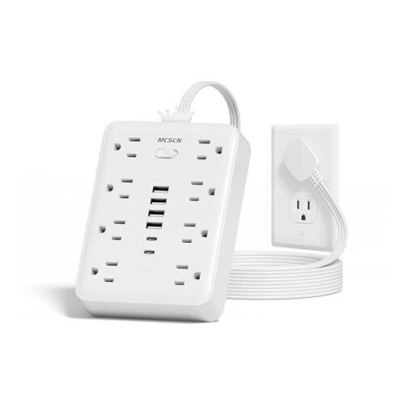 Affordable 6-Outlet Surge Protector with 8 USB Ports - Perfect for Home or Office