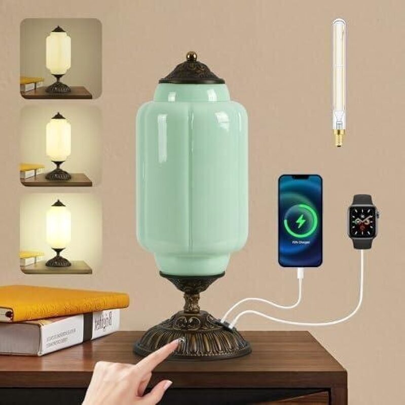 Vintage 3-Speed Dimmable Touch Control Milk Glass Desk Lamp with USB Charging - 70% OFF