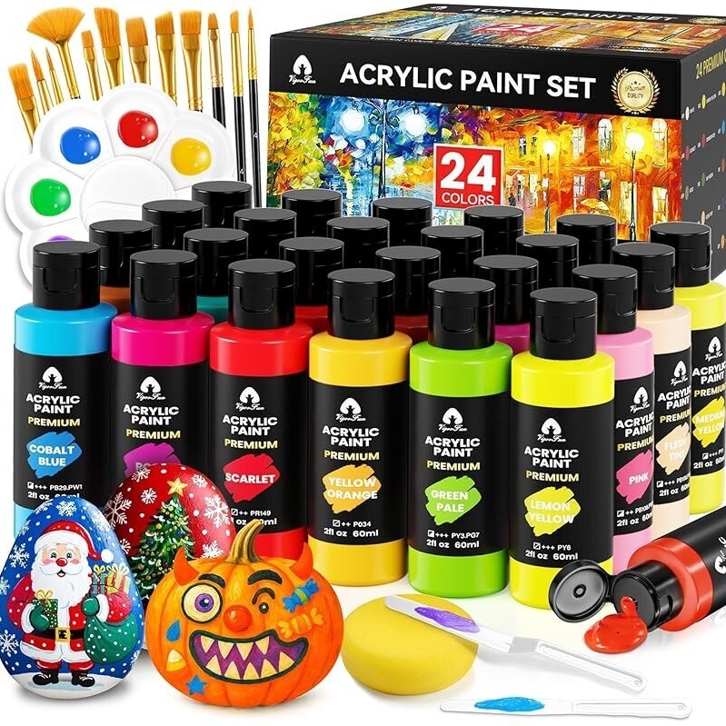40-Piece Acrylic Paint Set with 24 Colors - Premium Quality for Artists