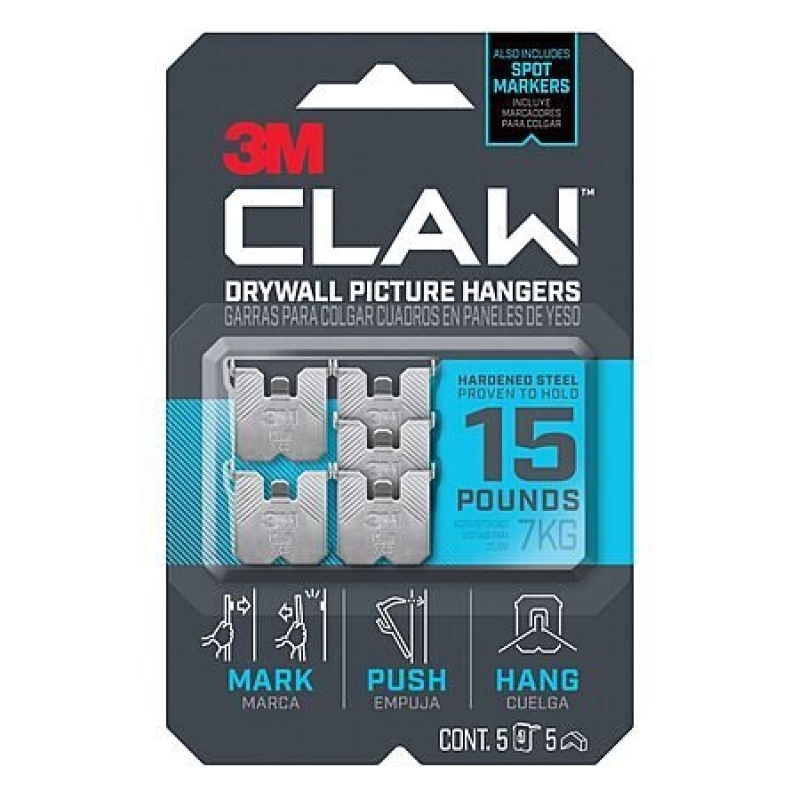 5-Pack 15 lb. 3M Claw Drywall Picture Hangers w/ Spot Markers - $5.29 + Free Shipping