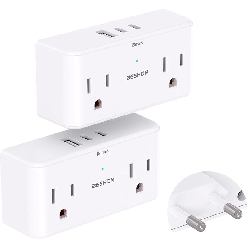 BESHON 7 in 1 European Travel Plug Adapter - 2-Pack