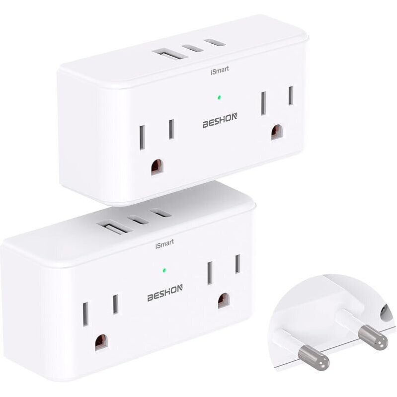 BESHON 7 in 1 European Travel Plug Adapter - 2-Pack