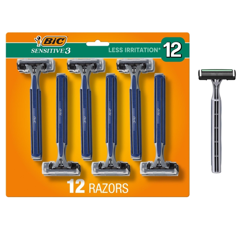 Affordable BIC Sensitive 3 Disposable Razors for Men, 12 Pack