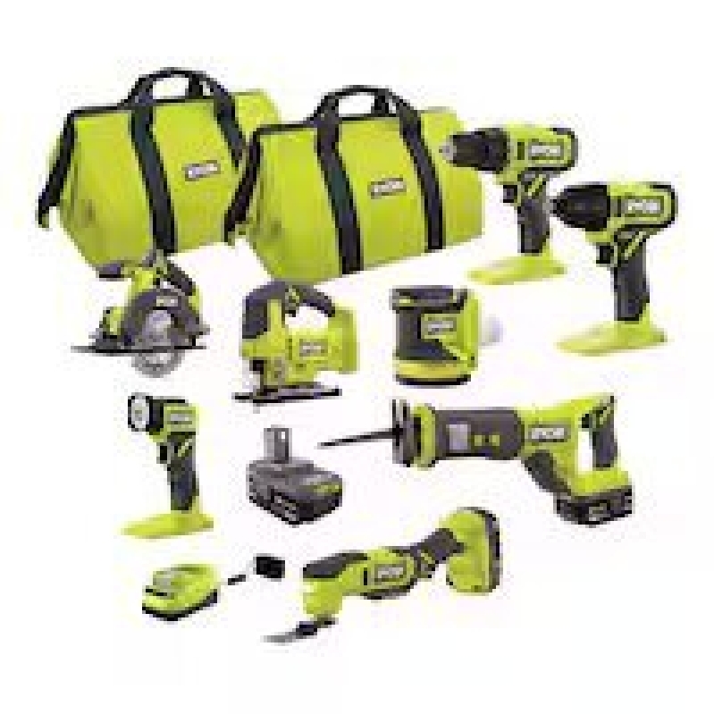 RYOBI ONE+ 18V Cordless 8-Tool Combo Kit w/3 Batteries, Charger