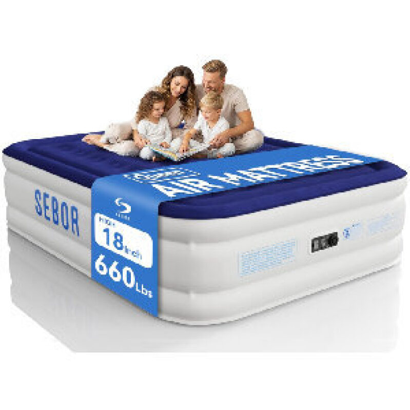 18 Inch Queen Size Self-Inflating Air Mattress with Pump - Ideal for Guests
