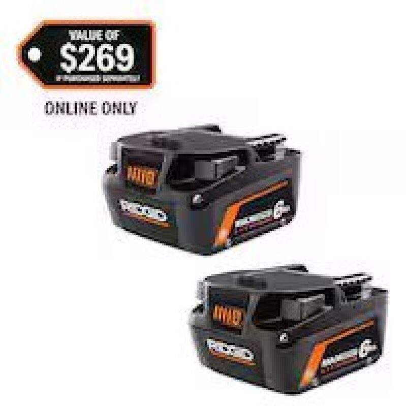 RIDGID 18V MAX Output 6.0 Ah Lithium-Ion Batteries (2-Pack) - Unmatched Power and Efficiency
