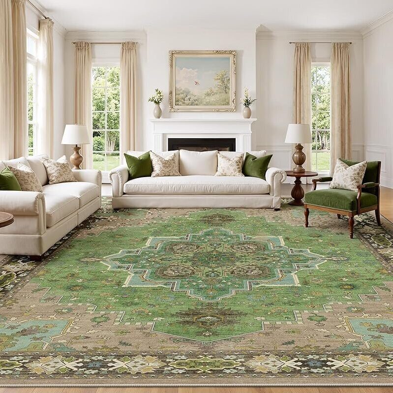 Elegant 8 x 10ft Rectangular Washable Area Rug