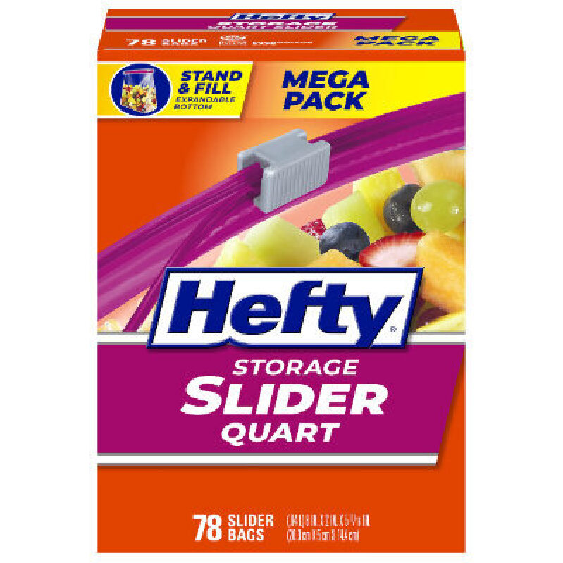 78 Hefty Storage Slider Bags - Quart Size, Stand & Fill, Reusable