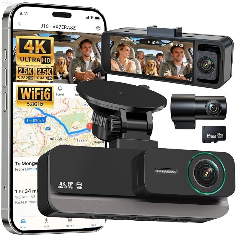 Nymzview 4K WiFi Dash Cam: Ultimate Safety with 2.5K Rear & Cabin Cams