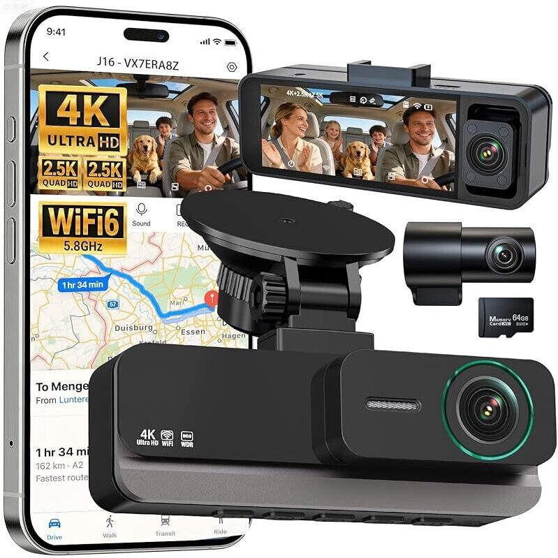 Nymzview 4K WiFi Dash Cam: Ultimate Safety with 2.5K Rear & Cabin Cams