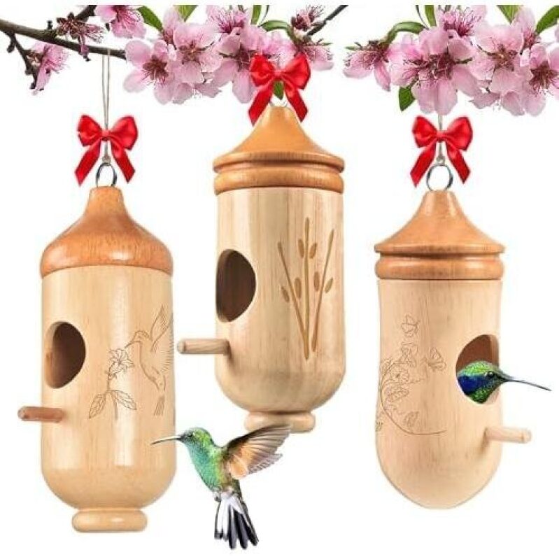 Affordable and Durable Real Wood Hummingbird Feeders - Set of Three