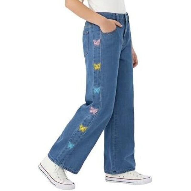 PATPAT Girls Jeans Denim Y2K Elastic Waist Wide Leg Baggy Jean Trendy Preppy Pants
