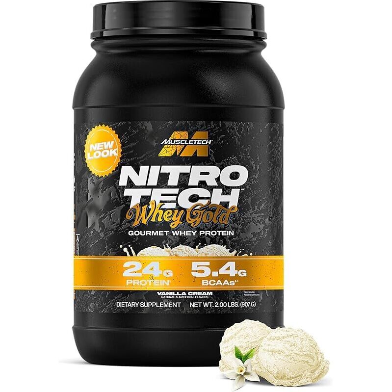MuscleTech Nitro-Tech Whey Gold Protein Powder 2lbs, Vanilla Cream - High-Quality Whey Protein Isolate