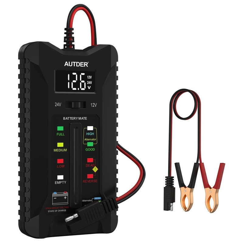 Autder 12V/24V Car Battery Tester - Digital Voltmeter with LCD Display