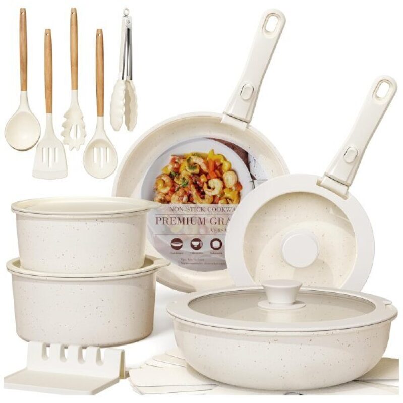 Affordable Astercook 21-Piece Pot and Pan Cookware Set - High-Quality Aluminum, Nonstick Coating, Free Shipping