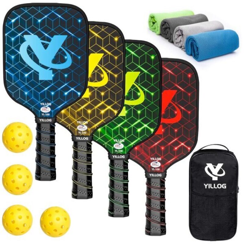 Yillog 4-Pack Pickleball Set with Paddles, Balls, Towels & Bag - Prime Deal