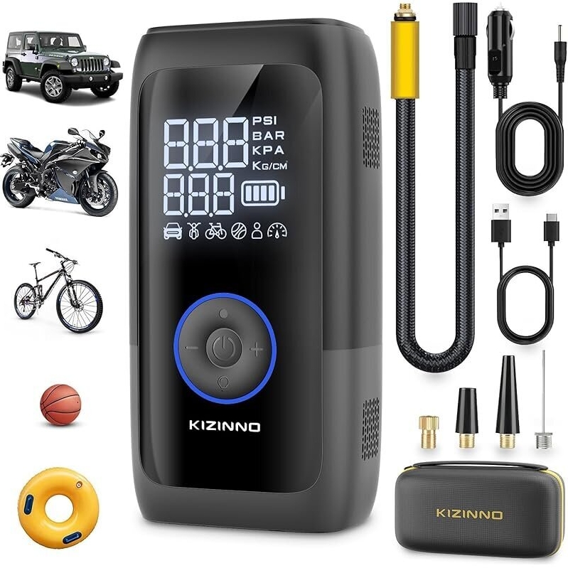 Kizinno T5 45W 12000mAh Portable Tire Inflator Air Compressor - Fast Inflation, High Capacity