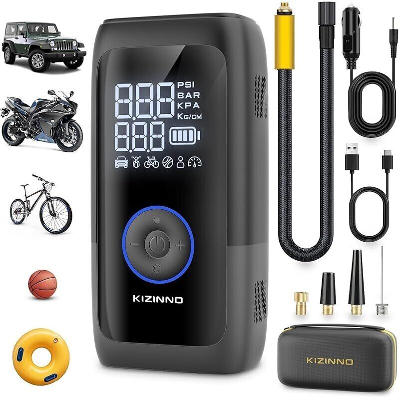 Kizinno T5 45W 12000mAh Portable Tire Inflator Air Compressor - Fast Inflation, High Capacity