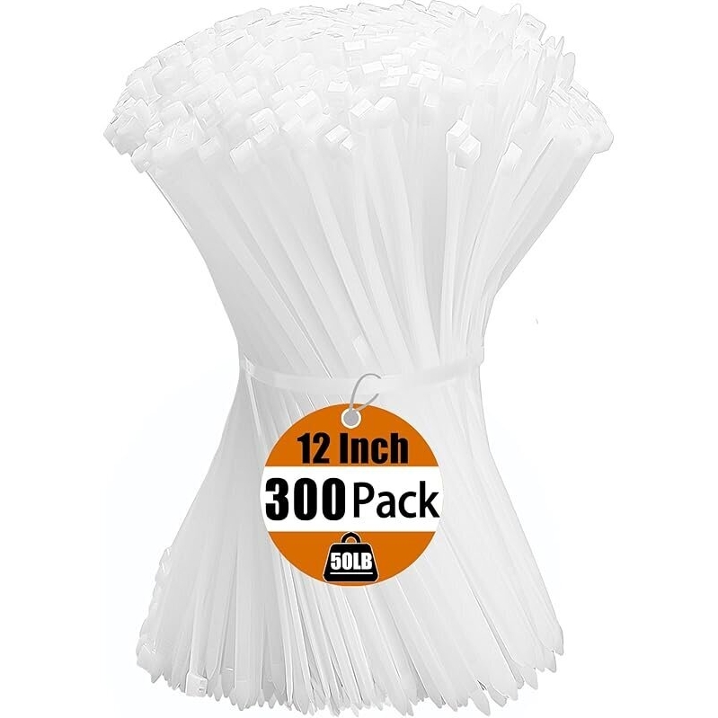 Heavy-Duty 12 Inch Zip Ties - 300 Pack for Secure Bundling