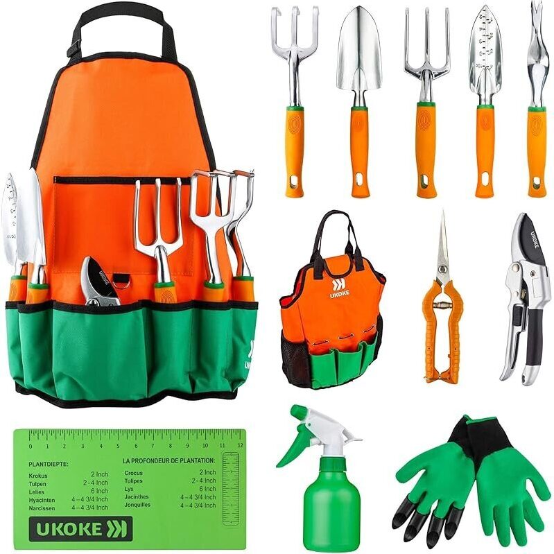 UKOKE 12-Piece Heavy-Duty Aluminum Garden Tool Set