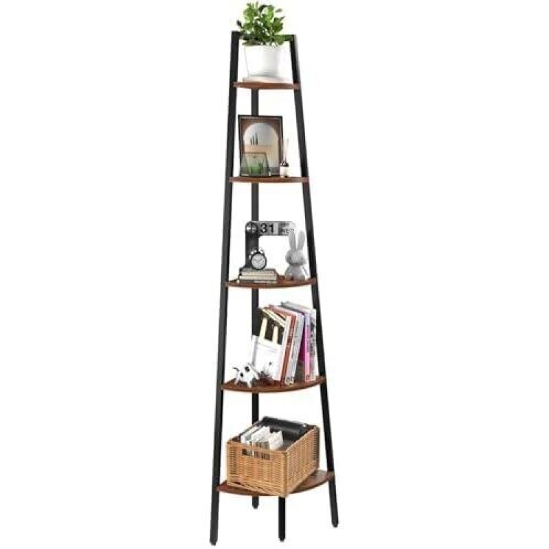 Corner Shelf with Metal Frame and Wood Shelves - 59% OFF