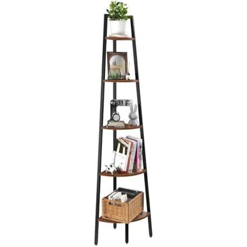 Corner Shelf with Metal Frame and Wood Shelves - 59% OFF