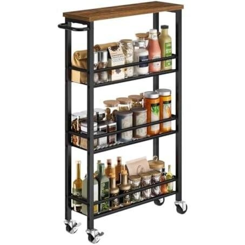 4-Tier Rolling Kitchen Cart with Wheels and Wooden Top - 50% OFF