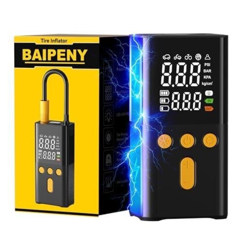High-Speed Tire Inflator with Dual Displays and Auto Shutoff