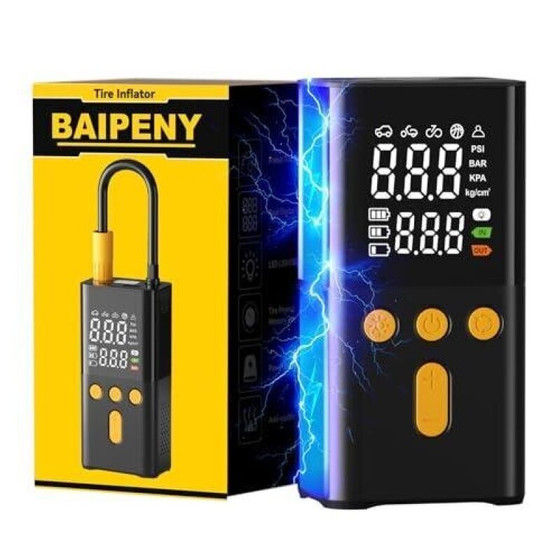 High-Speed Tire Inflator with Dual Displays and Auto Shutoff