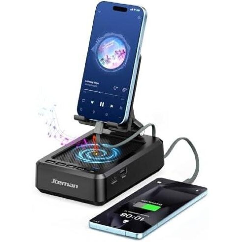 Jteman Cell Phone Stand Bluetooth Speaker with Built-in Cables - 56% OFF