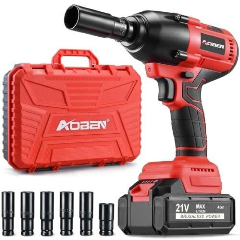 AOBEN 600N.m High Torque 1/2 Inch Cordless Impact Wrench with 55% Discount
