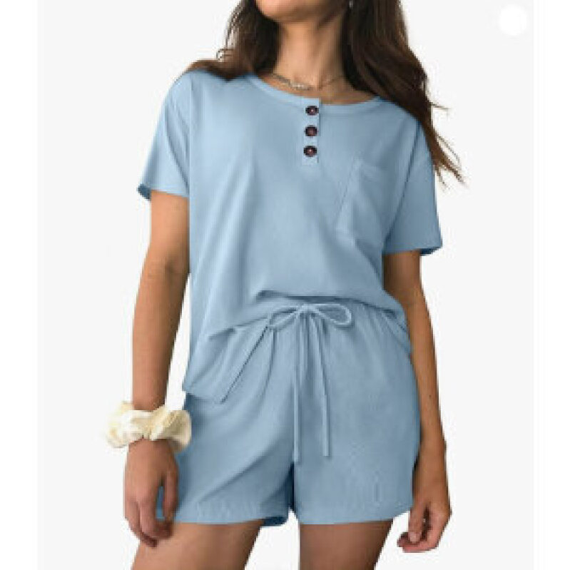 Ekouaer Women's Ribbed Stretchy Short-Sleeve Shorts Set