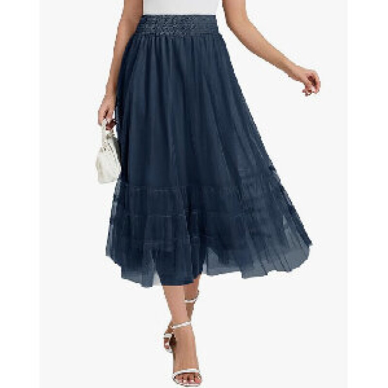 Elegant Navy Blue Midi Skirt for Women - Versatile and Stylish