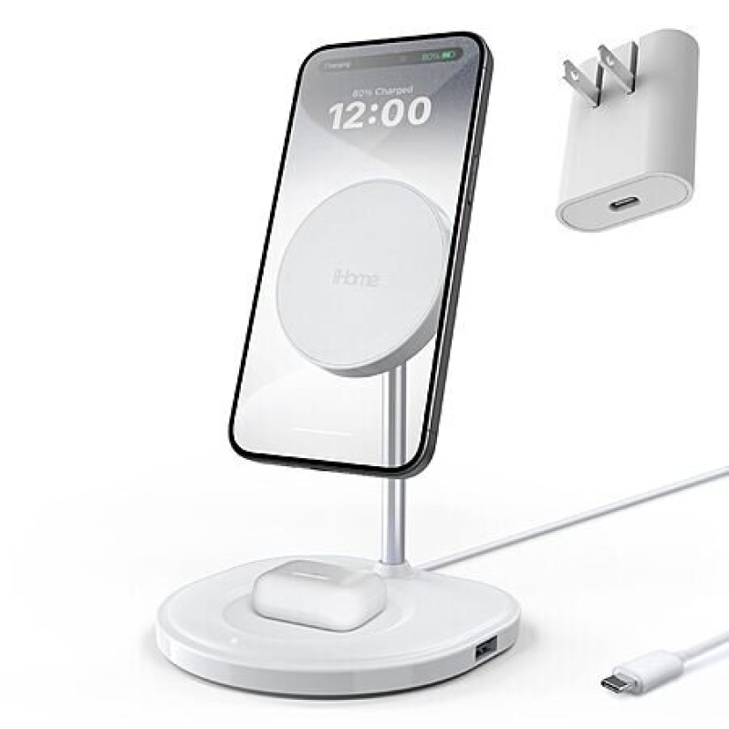 iHome 3-in-1 Magnetic Charging Stand: Wireless Charger for iPhone, AirPods & More