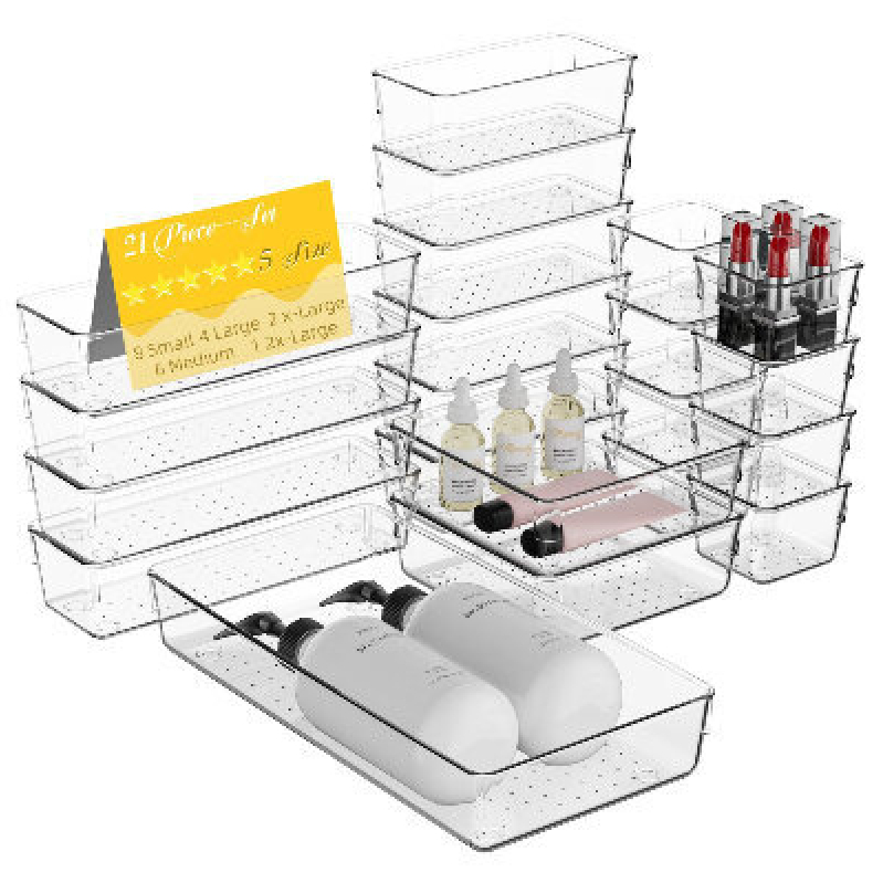 Maxset Clear Drawer Organizers - 21 Piece Set for Ultimate Organization