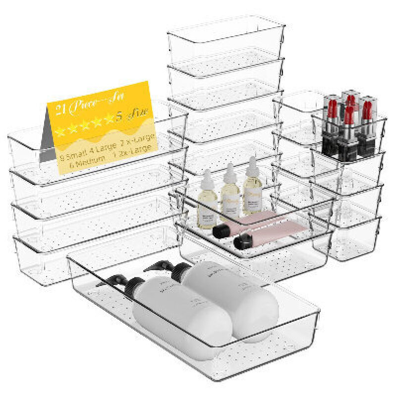 Maxset Clear Drawer Organizers - 21 Piece Set for Ultimate Organization