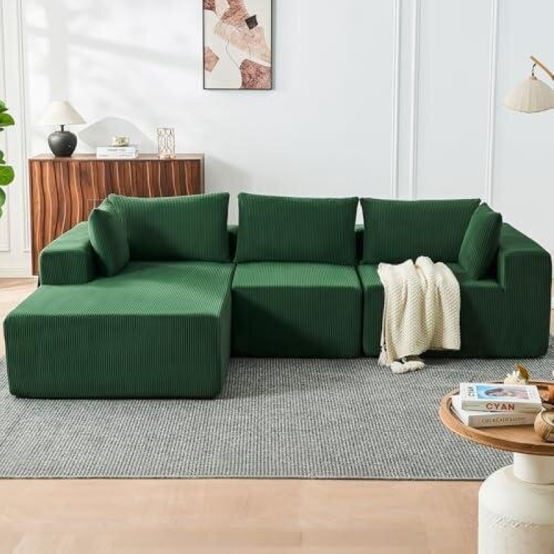 108-Inch Boneless L-Shaped Velvet Sofa - 50% Discount