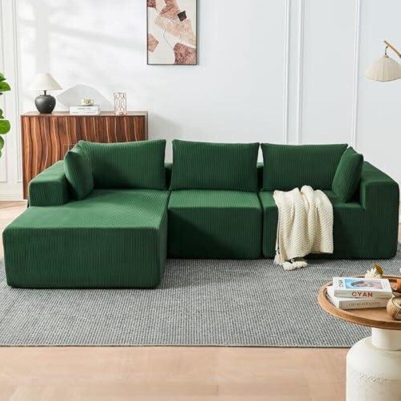 108-Inch Boneless L-Shaped Velvet Sofa - 50% Discount