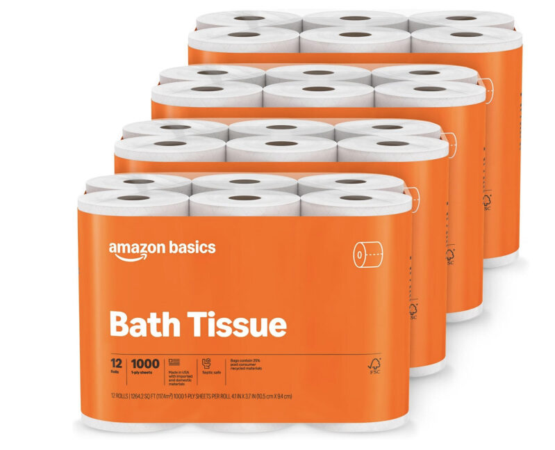 Amazon Basics Bath Tissue: 48 Rolls, 1000 Sheets Each - Prime Deal