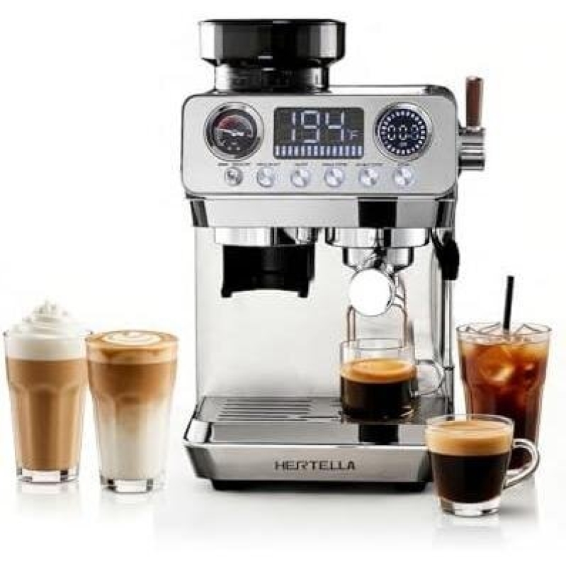 Sleek Stainless Steel Italian Espresso Machine with 20 Bar Pressure - 50% Discount