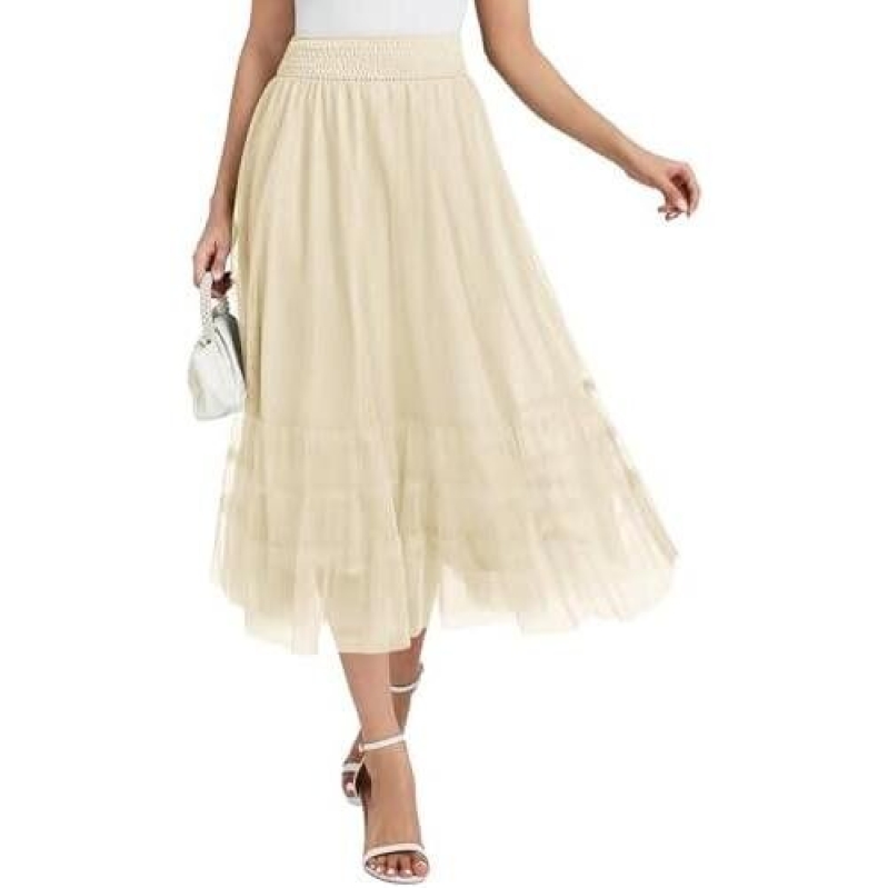 Mid-Length Chiffon Skirt with Elastic Waist - 40% Discount