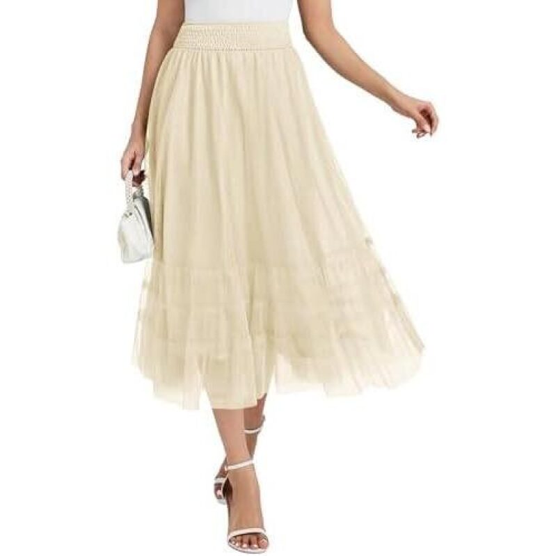 Mid-Length Chiffon Skirt with Elastic Waist - 40% Discount